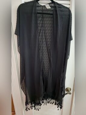 Time and Tru Women’s Black Sheer Kimono Cover-Up with Tassel Fringe One Size
